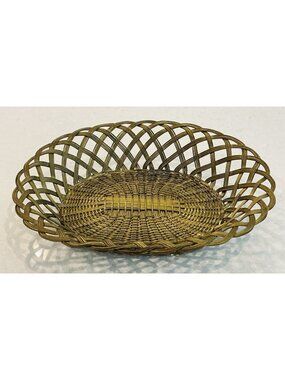 Mid Century Handcrafted French Woven Brass Basket Centerpiece 12"